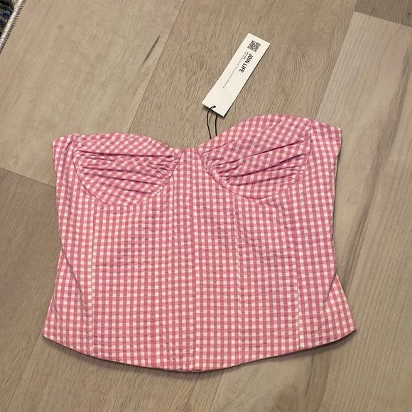 Zara Pink Gingham Bustier Top - Picture 1 of 6